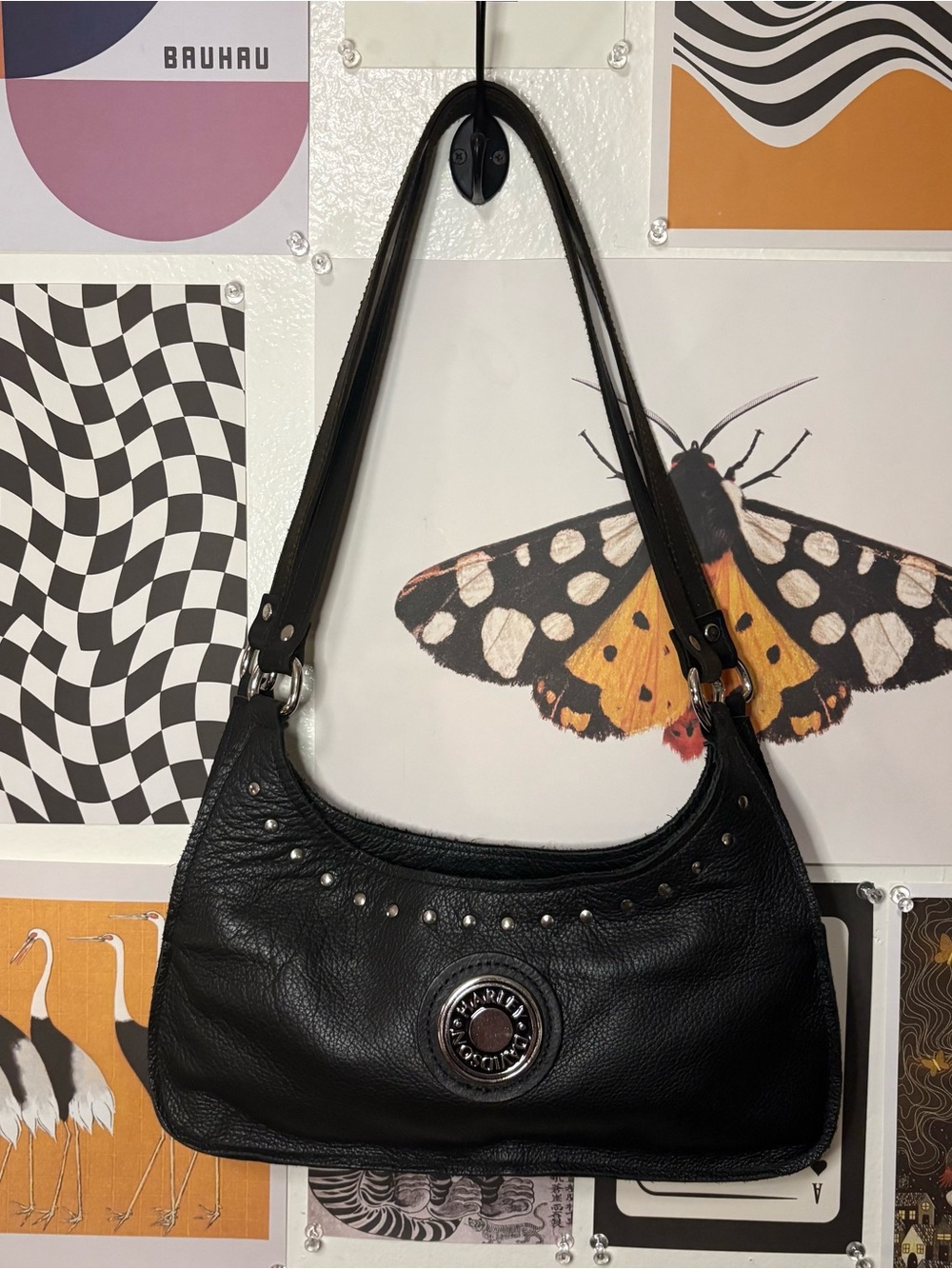 Harley-Davidson Black Studded Y2K Hobo Shoulder Bag